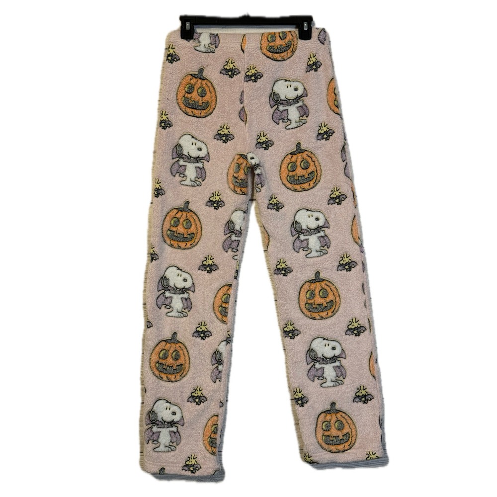 Peanuts Pajama Pants Size M Pink Snoopy Vampire Halloween Pumpkin Fleece